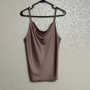 La Miel Satin Cowl Neck Camisole Tank Top Adjustable Strap Sleeveless Mauve Sz S